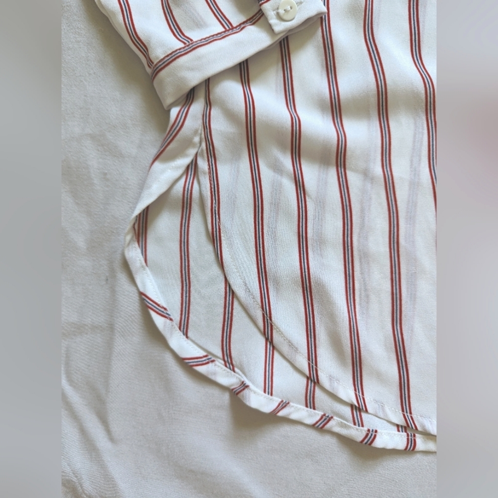 Adrianna Papell Red Striped Button Blouse - Picture 6 of 7